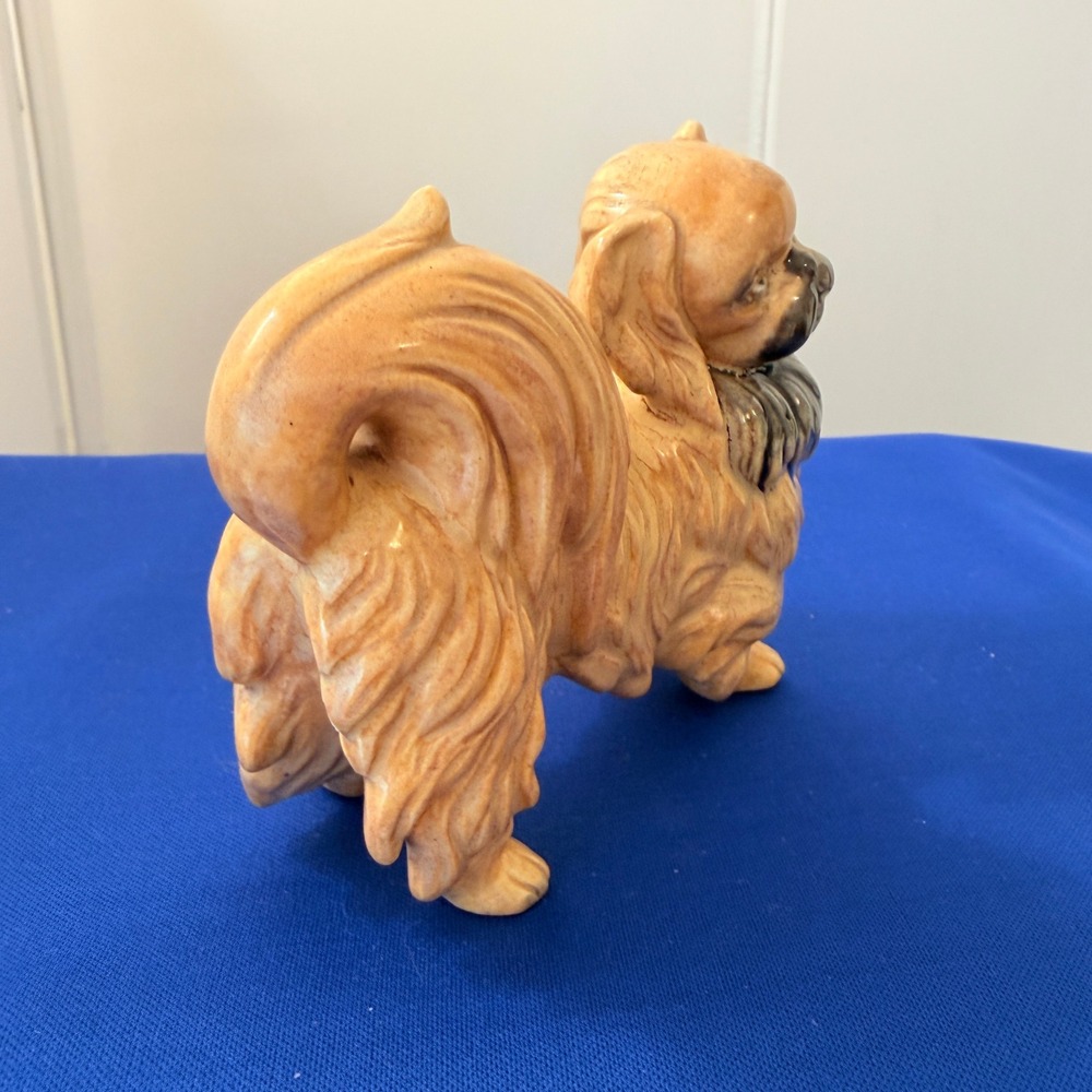 Vintage Pekingese Dog Figurine Ceramic Glazed Tan Brown Collectible Statuette - Picture 11 of 12